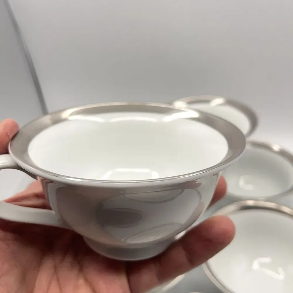 Pottery Barn Cosmopolitan Mugs (Silver Band) - Set Of 7